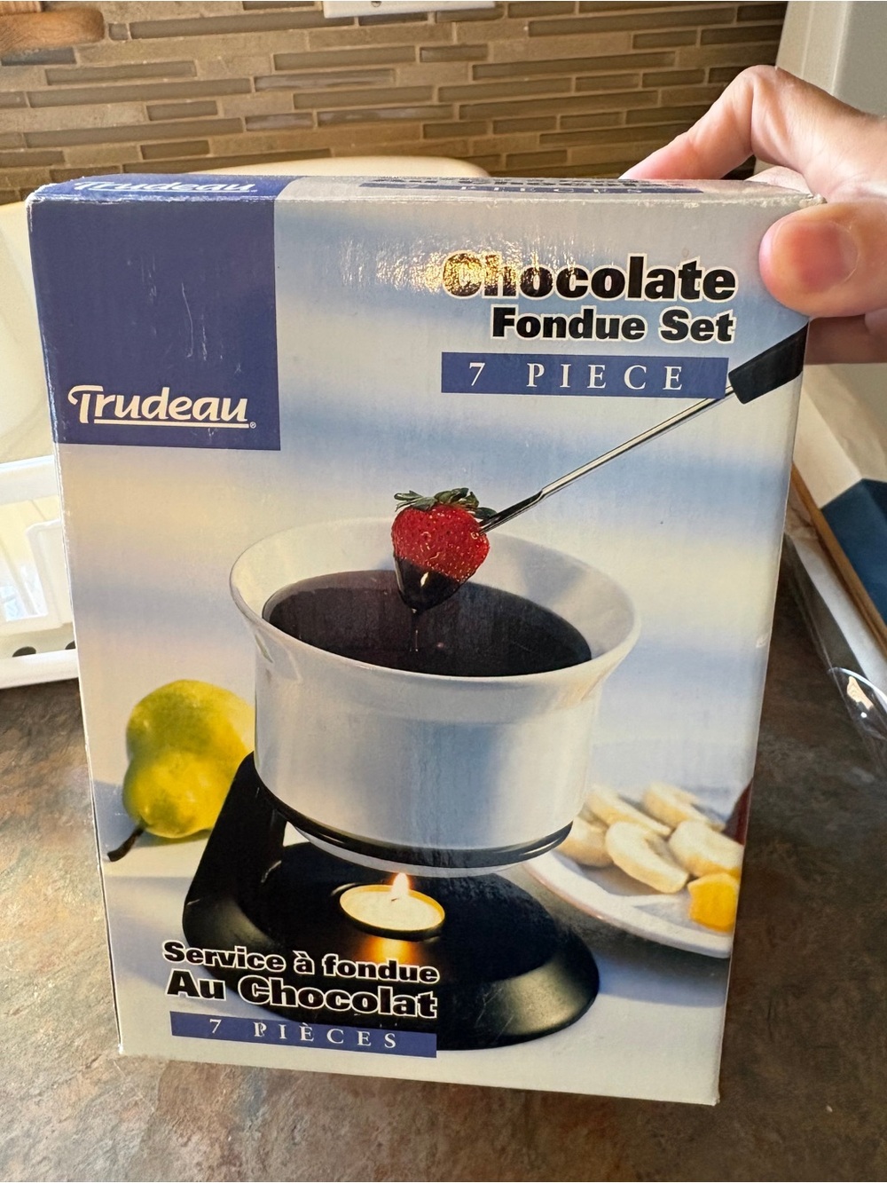 Trudeau White and Black Ceramic Chocolate Fondue Set - 7 Piece